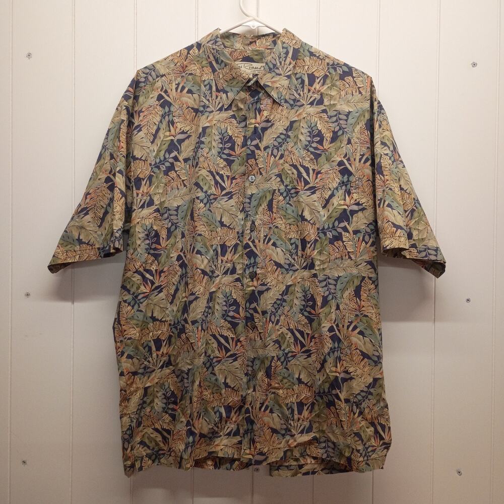 VTG Tori Richard Cotton Lawn Hawaiian Shirt Mens L Made USA Palm Floral Aloha